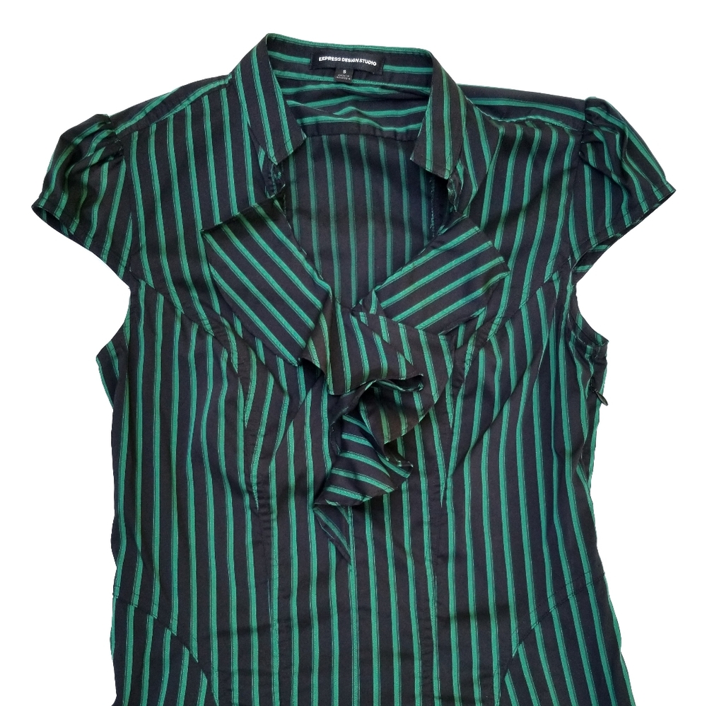 Express Black and Green Striped Blouse